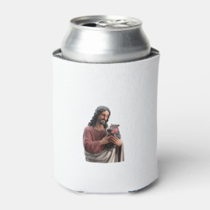 Jesus Holding Moo Deng the Pygmy Hippo Classic Art Can Cooler