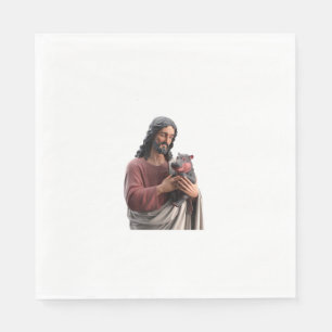 Jesus Holding Moo Deng the Pygmy Hippo Classic Art Napkin