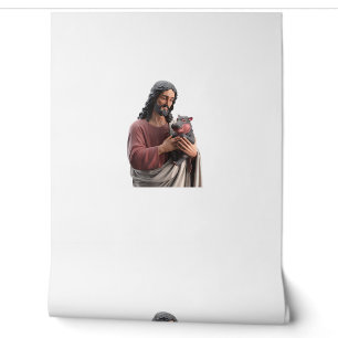 Jesus Holding Moo Deng the Pygmy Hippo Classic Art Wallpaper