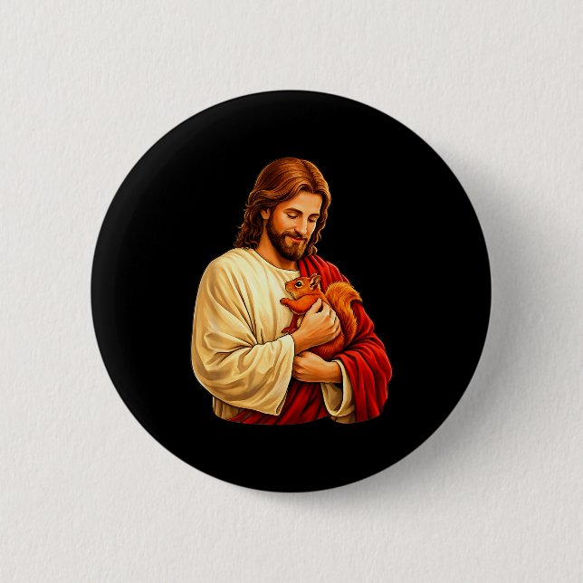 Jesus holding squirrel christian  2 inch round button (Front)