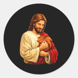 Jesus holding squirrel christian  classic round sticker