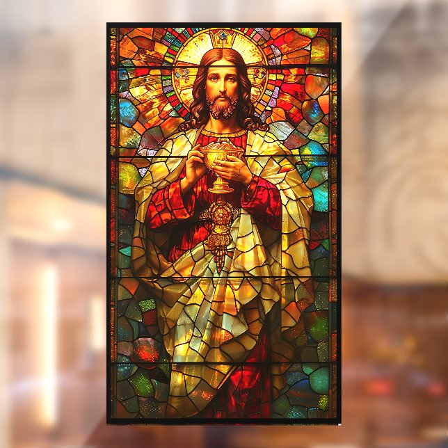 Jesus Holy Communion Faux Stained Glass Window Cling (Sheet 2)