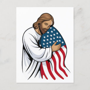 Jesus hugging American flag Postcard