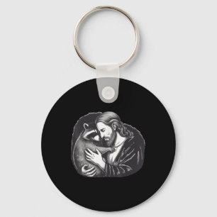 Jesus Hugging Raccoon _2 Keychain