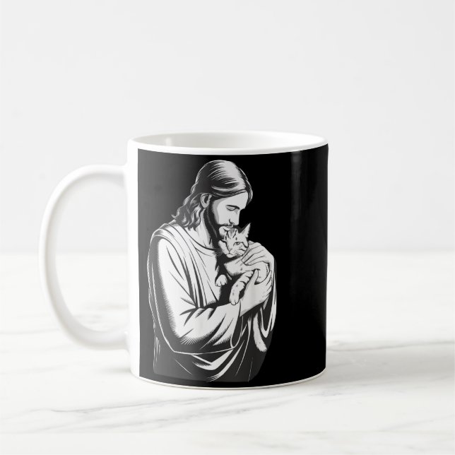 Jesus Hugging Raccoon Coffee Mug (Left)