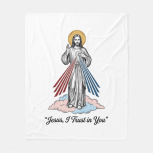 Jesus I Trust in You Vintage Engraving Shirt Desig Fleece Blanket