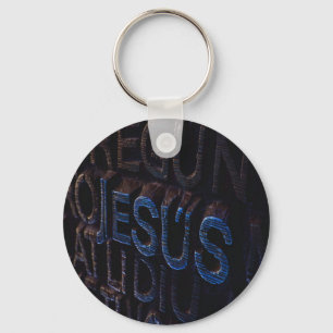 Jesus in Blue Stone Christian God Love Keychain