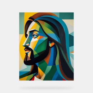Jesus in green cubism 6 acrylic sign