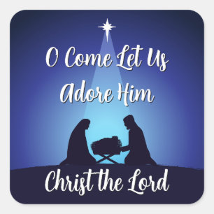 Jesus in Manger Religious Christmas Nativity Scene Square Sticker