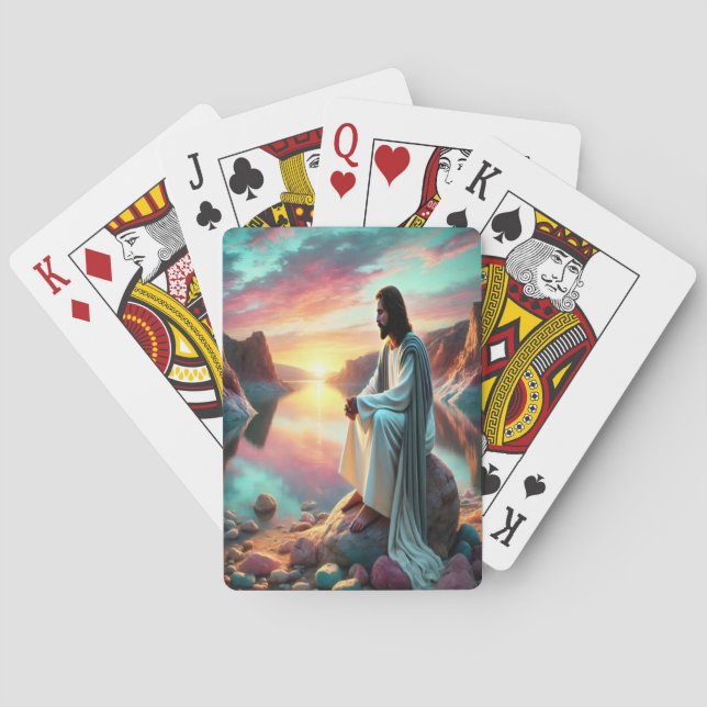 Jesus in Serene Reflection Playing Cards (Back)
