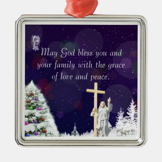 Jesus in Snow Metal Ornament (Front)