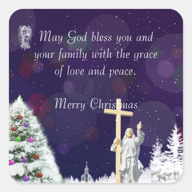 Jesus in Snow Square Sticker (Front)