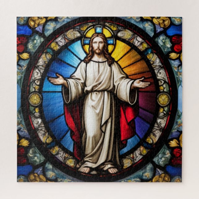 Jesus in stained glass style jigsaw puzzle (Vertical)