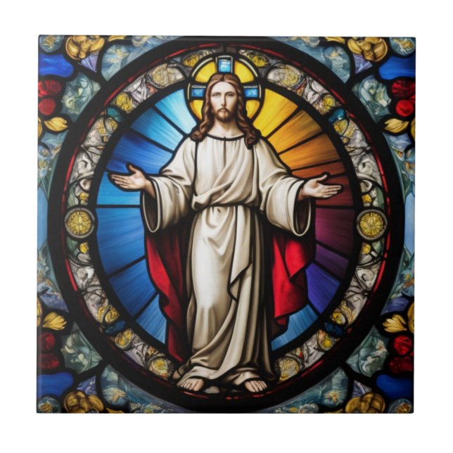 Jesus in stained glass style tile (Front)
