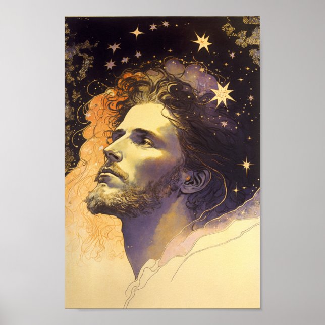 Jesus in the Cosmos by Mucha AI Generated Art Poster (Front)