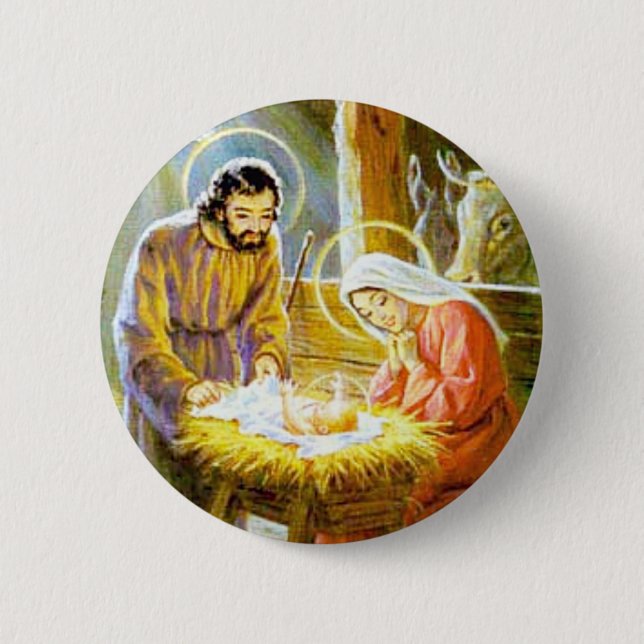 Jesus In The Manger Christmas Nativity 2 Inch Round Button (Front)