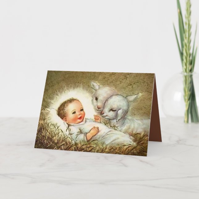 Jesus in the Manger with Sheep Card (Front)