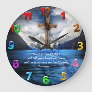 Jesus in the rippling water  Proverbs 3:5 Large Clock