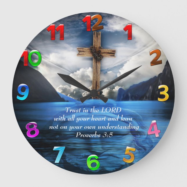Jesus in the rippling water  Proverbs 3:5 Large Clock (Front)