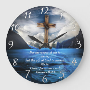 Jesus in the rippling water  Romans 6:23  Large Clock