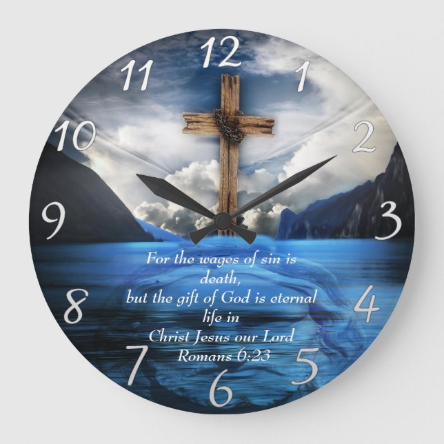 Jesus in the rippling water  Romans 6:23  Large Clock (Front)