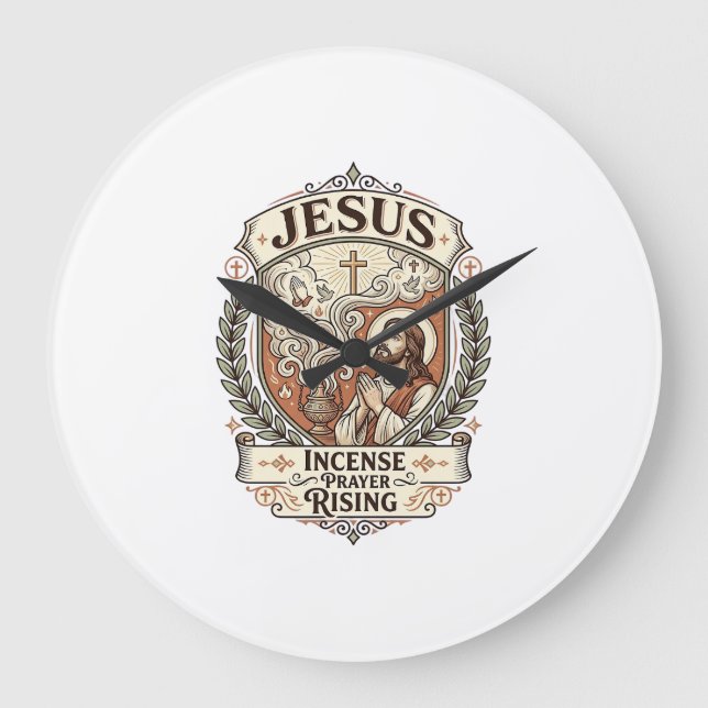 Jesus Incense Prayer Rising Jesus Incense Prayer R Large Clock (Front)
