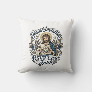 Jesus Invitation RSVP Card Faith Jesus Invitation Throw Pillow