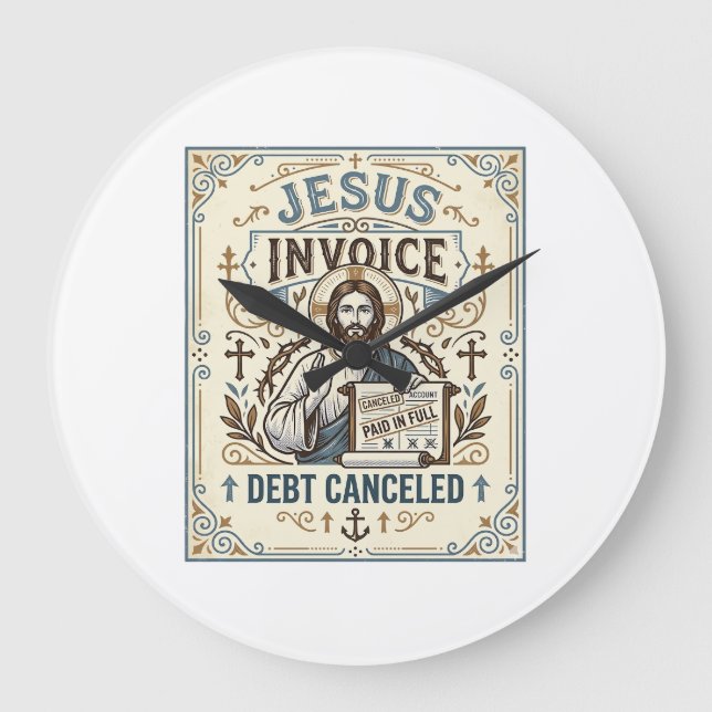 Jesus Invoice Debt Cancelled Jesus Invoice Debt Ca Large Clock (Front)