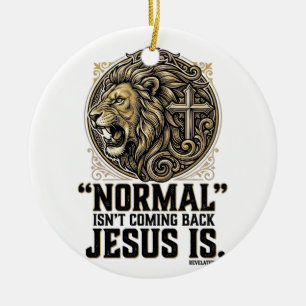 Jesus Is Coming Back Lion Cross Christian Shirt Ceramic Ornament
