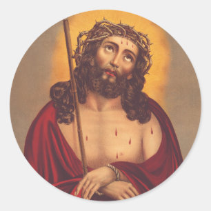 Jesus is crowned with a crown of thorns classic round sticker