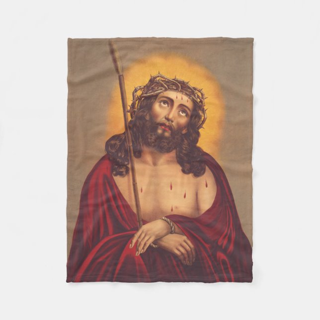 Jesus is crowned with a crown of thorns fleece blanket (Front)