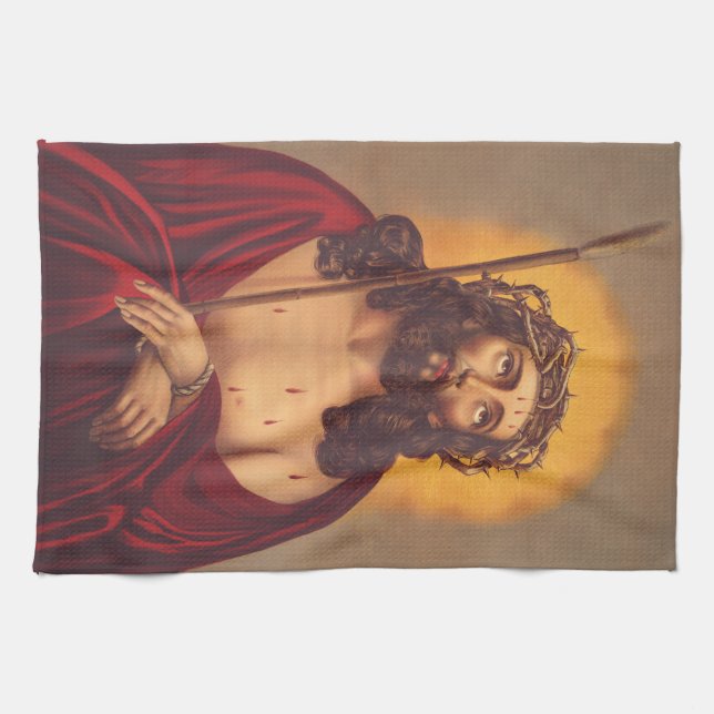 Jesus is crowned with a crown of thorns kitchen towel (Horizontal)