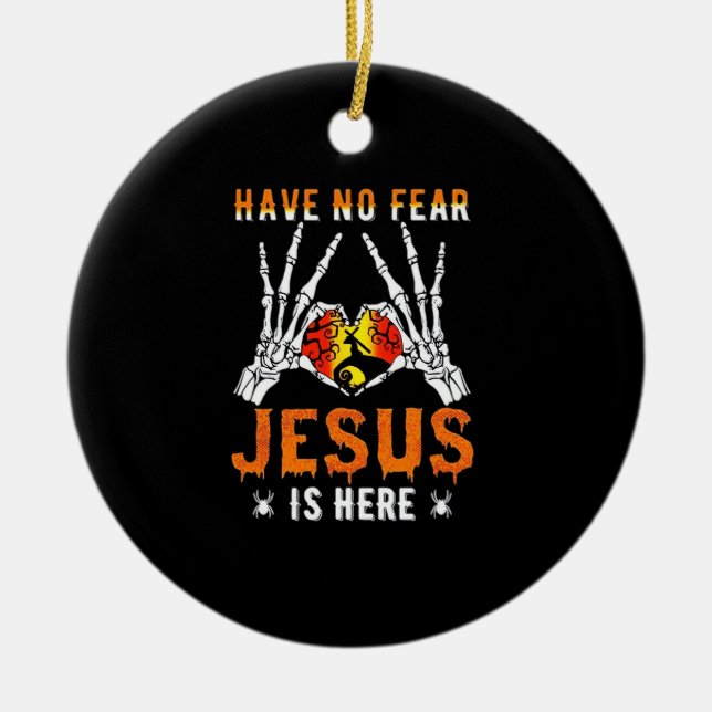 Jesus Is Heart Skeleton Hand  Ceramic Ornament (Front)