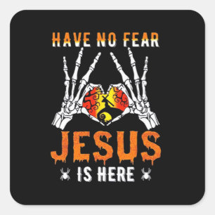 Jesus Is Heart Skeleton Hand Minimal Design Square Sticker