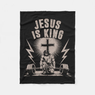Jesus Is King Barbell Cross Funny Christian Workou Fleece Blanket