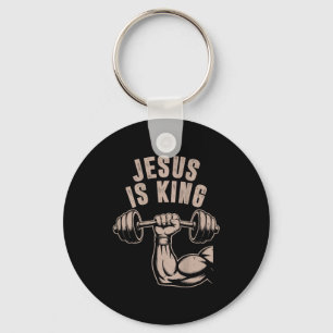 Jesus Is King Barbell Cross Funny Christian Workou Keychain
