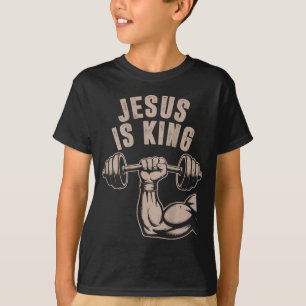 Jesus Is King Barbell Cross Funny Christian Workou T-Shirt