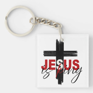 Jesus Is King – Bold Faith Typography with Cross Keychain