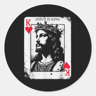 Jesus is king card christian king of hearts design classic round sticker