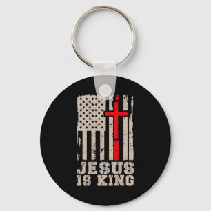 Jesus Is King Christ Lord Patriotic Christian Amer Keychain