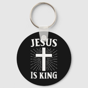 Jesus Is King Christian Faith Cross Keychain