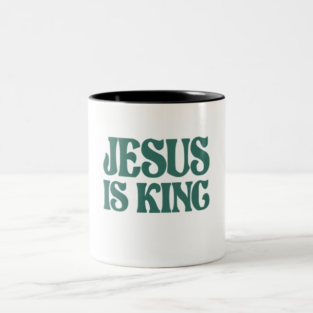 Jesus is King Christian Quote Two-Tone Coffee Mug (Center)