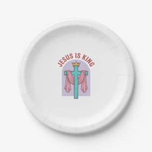 Jesus Is King Cross Crown Vintage Christian T-Shir Paper Plate