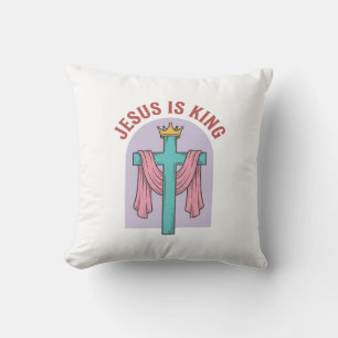 Jesus Is King Cross Crown Vintage Christian T-Shir Throw Pillow