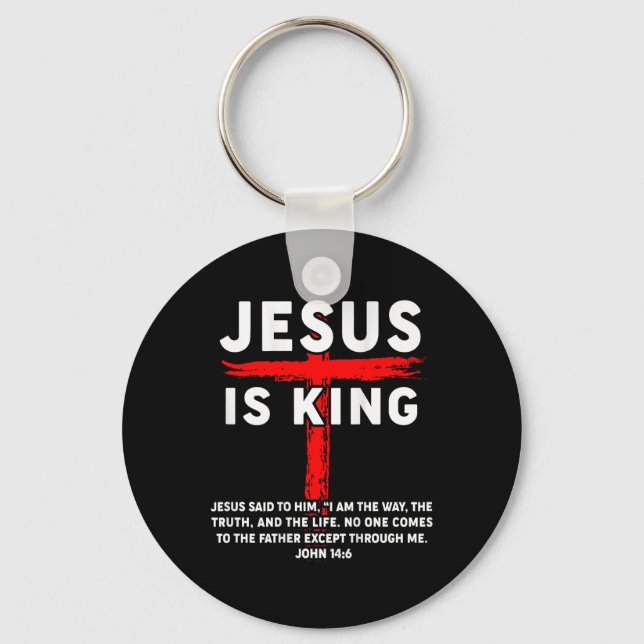 Jesus Is King Men Women Christian Cross Boy Toddle Keychain (Front)