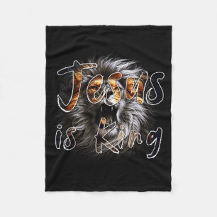 Jesus Is King, The Lion Of Judah Striking Christia Fleece Blanket