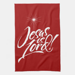 Jesus is Lord Christian Christmas Lettering Red Kitchen Towel