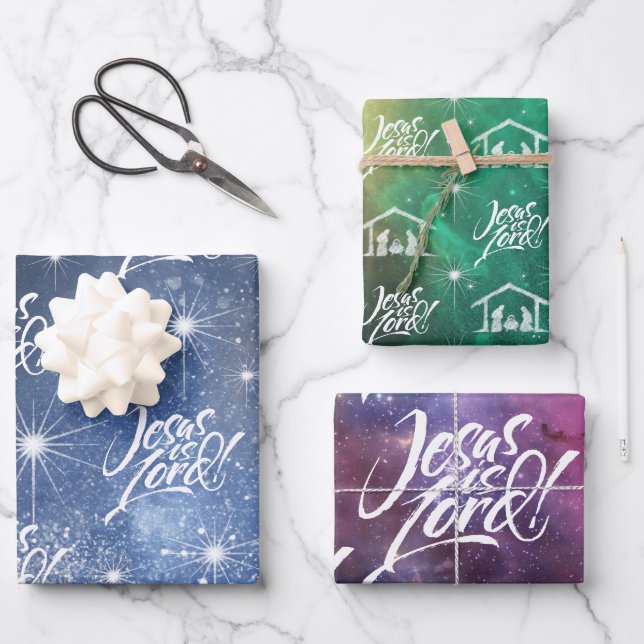 Jesus is Lord Christmas Christian Lettering Christ Wrapping Paper Sheet (Front)