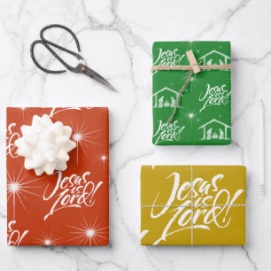 Jesus is Lord Christmas Christian Retro 70s Colour Wrapping Paper Sheet