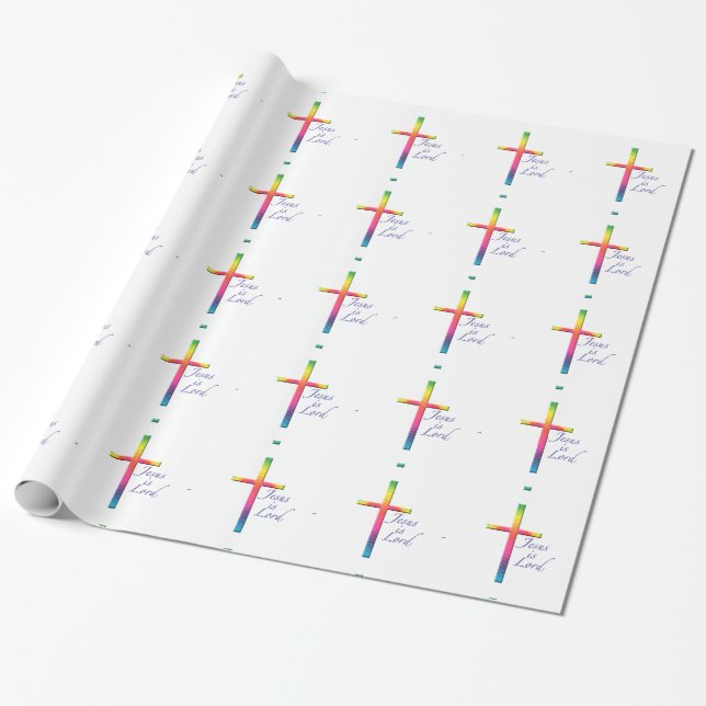 Jesus is Lord-Colourful Mosaic Cross Wrapping Paper (Unrolled)